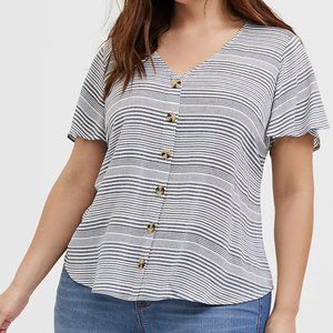 TORRID Navy Stripe Gauze Button Top [Size 3]